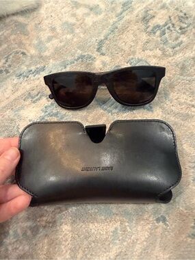 Saint Laurent Black Croc Leather Textured Square Sunglasses